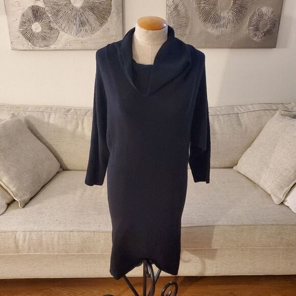 Splendid Cowl Neck Sweater Dress in Black - Picture 2 of 10